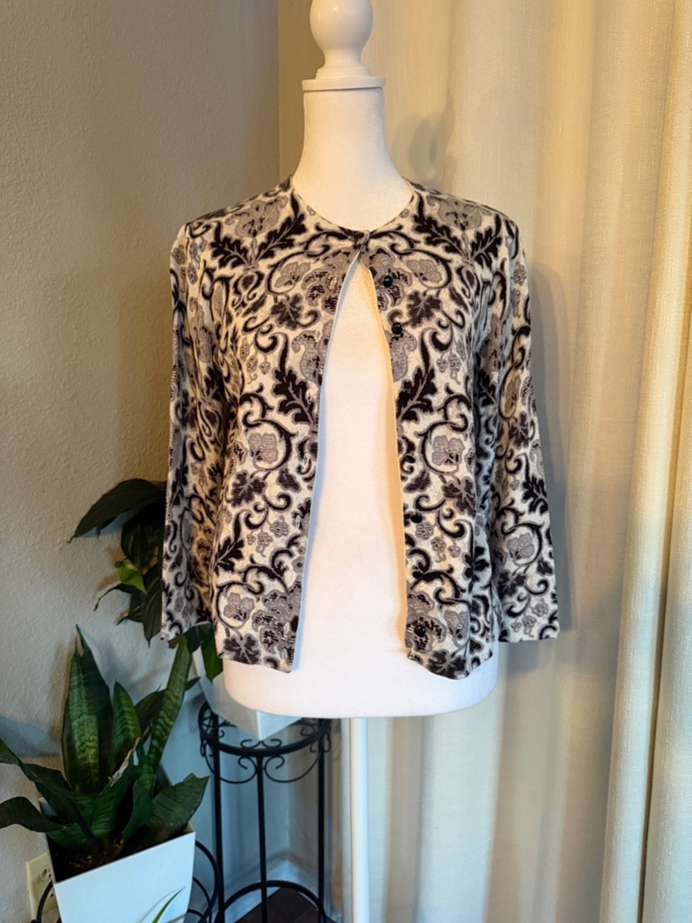 Charter Club Black and white Patterned Cardigan Sweater